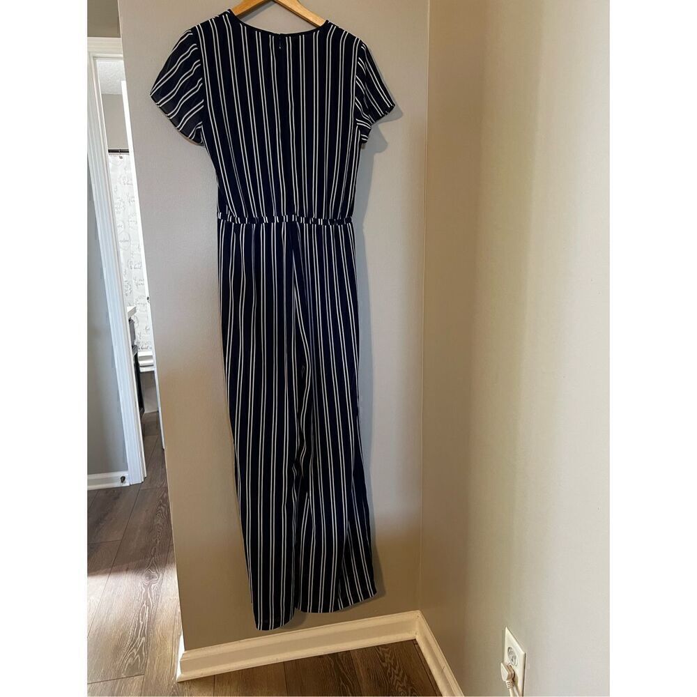 Michael by Michael Kors Women’s Size 10 Jumpsuit Navy Blue Striped Tie Waist - Picture 11 of 13